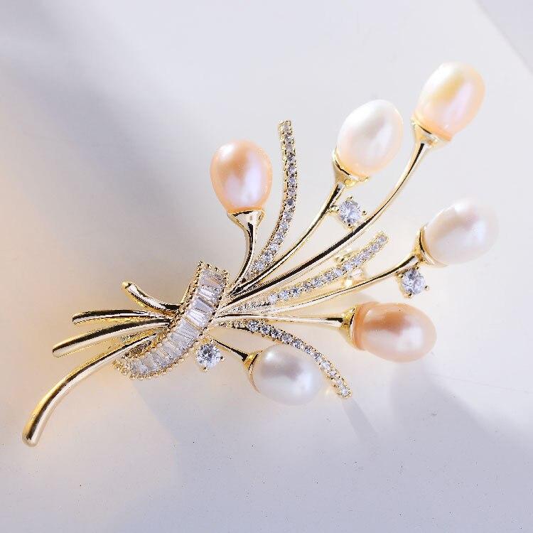 Blucome Natural Pearl Flower Brooches Bouquet Style for Women Men Suit Scarf Hijiab Pins