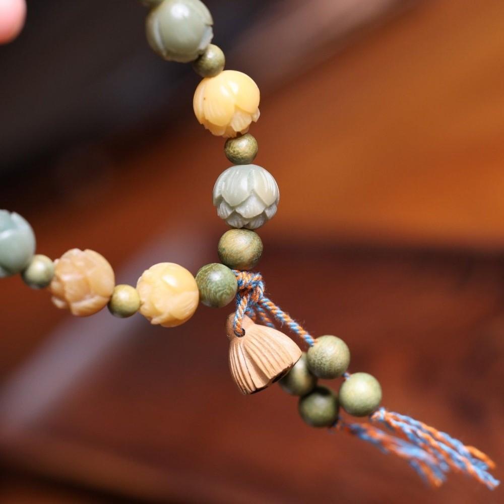 Lotus Charm Tibetan Buddha Bracelet Natural Resin Wooden Beads Bracelet  Yoga Practice