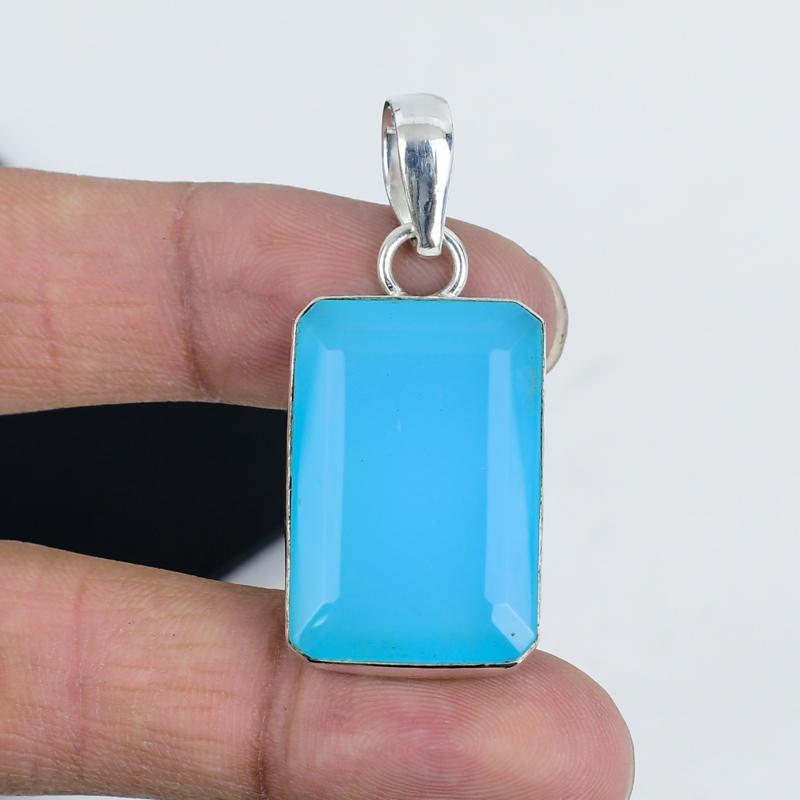 Подвеска с синим халцедоном, серебро 925 пробы — дизайн ручной работы, повседневные украшения, уникальные подарки на вату с синим халцедоном
