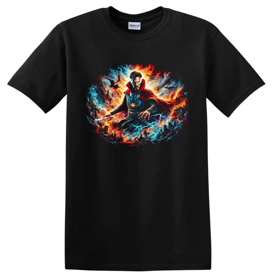 Mystic Sorcerer T Shirt w/ Lightning Fire Cosmic City Fantasy Art Tee Gift Print