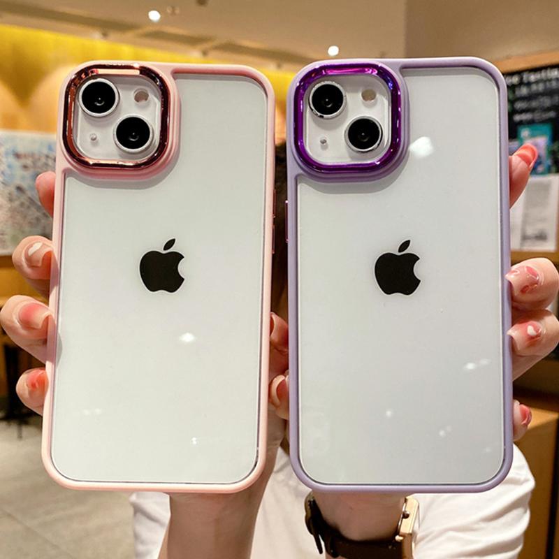 Прозрачный металлический чехол с рамкой объектива для Iphone 14 13 12 11 Pro Xs Max Xr X 14plus прозрачный силиконовый противоударный чехол для телефона Funda