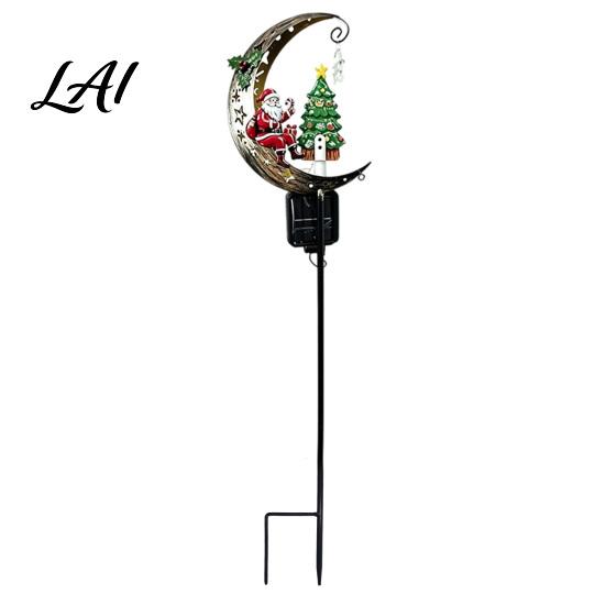 Yard Art for Christmas Decoration Santa Claus Moon Decorative Stake Solar Powered LED Garden Stakes Light Metal Stake Decor Outdoor Lawn Path