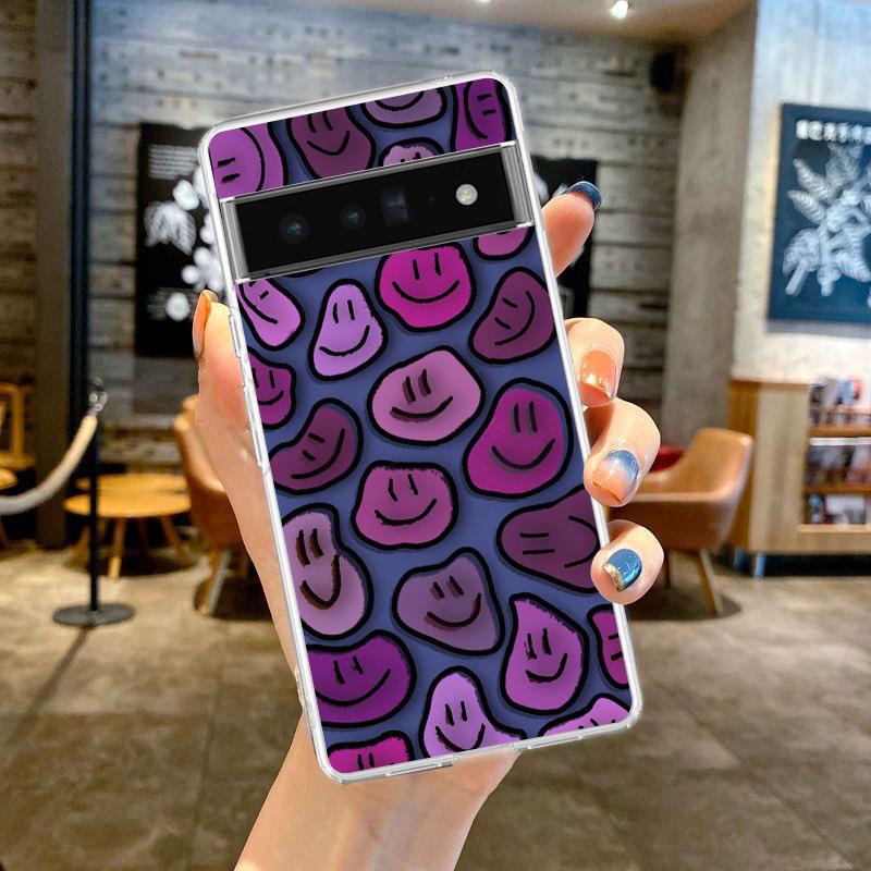 Модный Простой Чехол-Накладка с Улыбающимся Лицом для Пары на Телефон Google Pixel 8 7 6 5 4 4XL TPU 7A 6A 5A 4A 3A 3AXLPro 5G Прозрачный Корпус