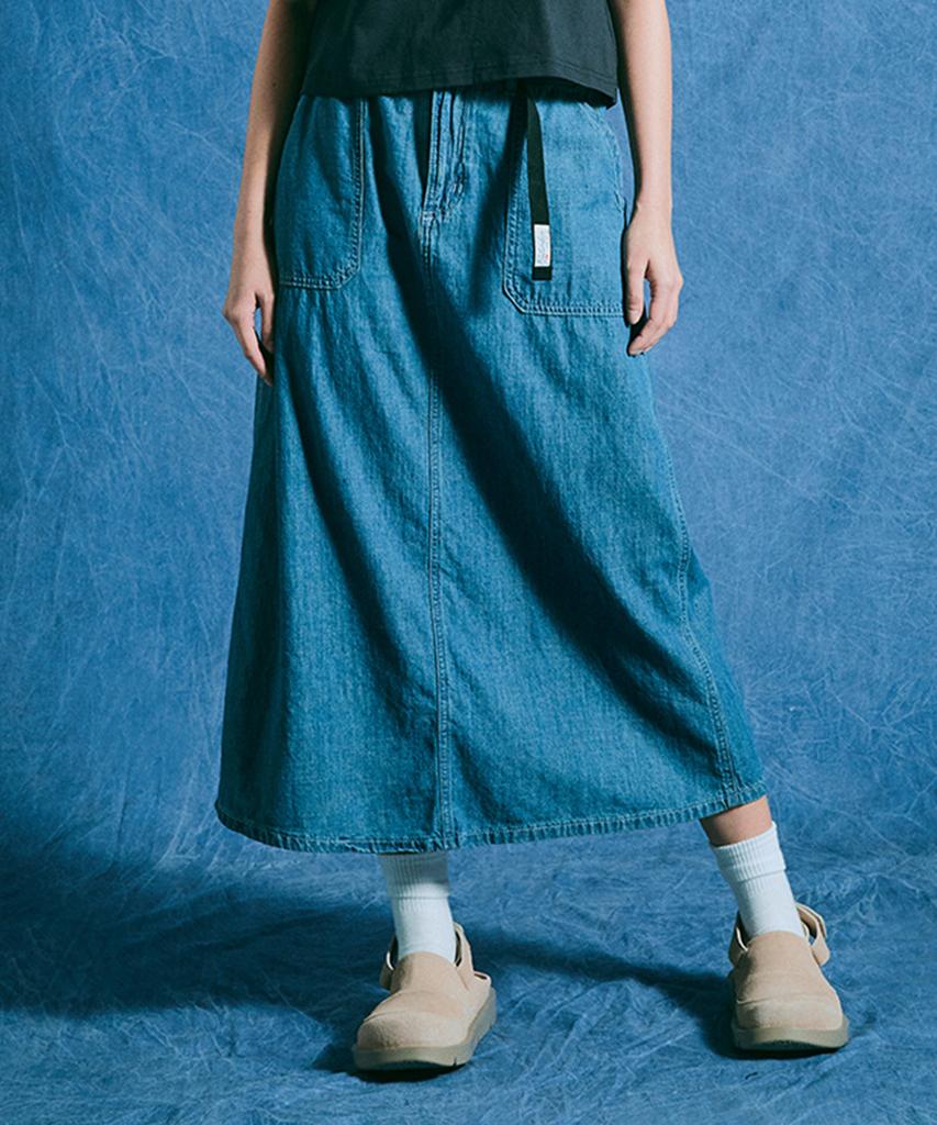 Columbia University Sl-Label Belted Denim Long Skirts Light Denim