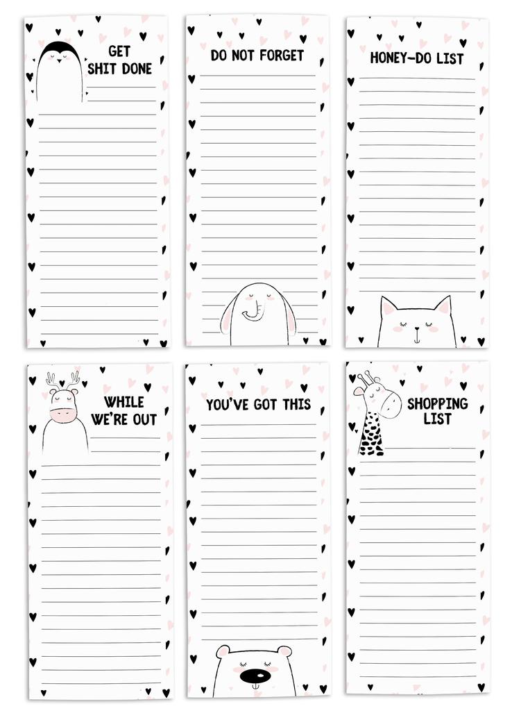 Inkdotpot Упаковка из 6 забавных магнитных списков для сухого стирания на холодильнике, протирание без пятен, быстрые заметки, доска для покупок и список продуктов на холодильник