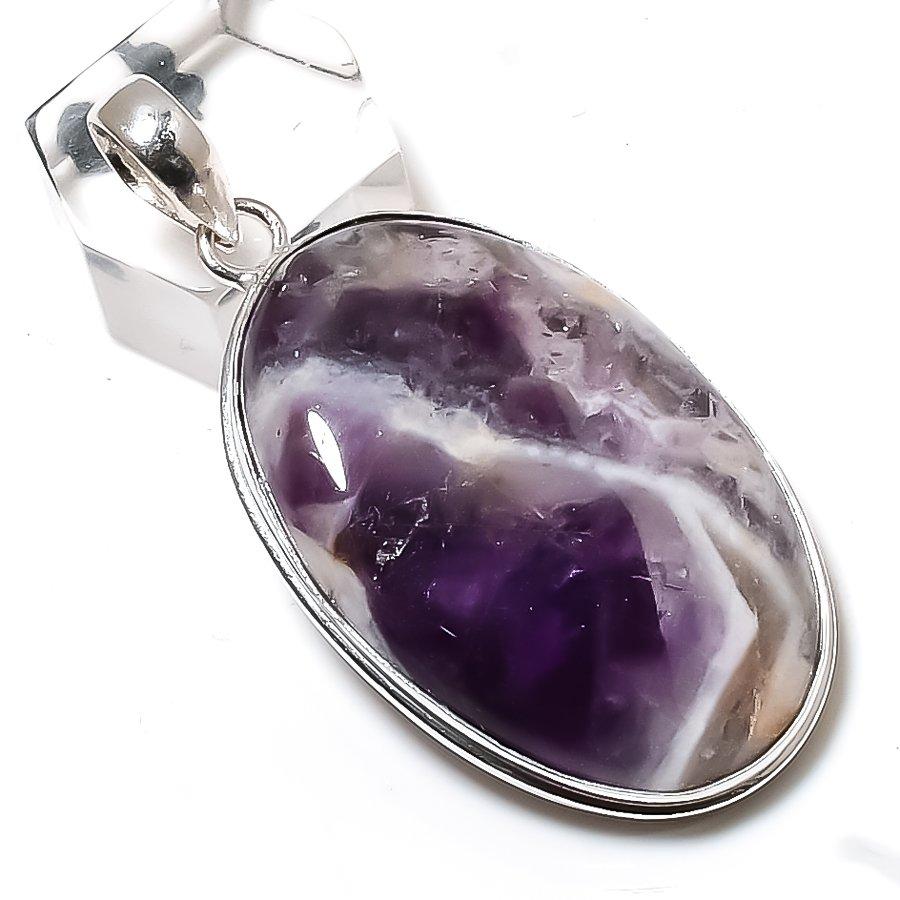 Подвеска из натурального шевронного аметиста из стерлингового серебра 925 пробы 2,17 дюйма R7a03