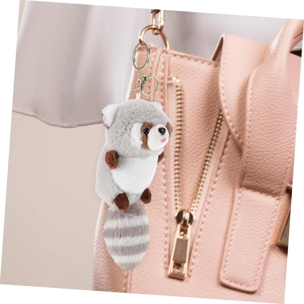 [Abaodam] Mini Red Panda and Raccoon Plush Keychain Pendant, Gray PP Cotton, Bag Charm for Keys and Zippers, 18x7x6cm, Animal Party Gift