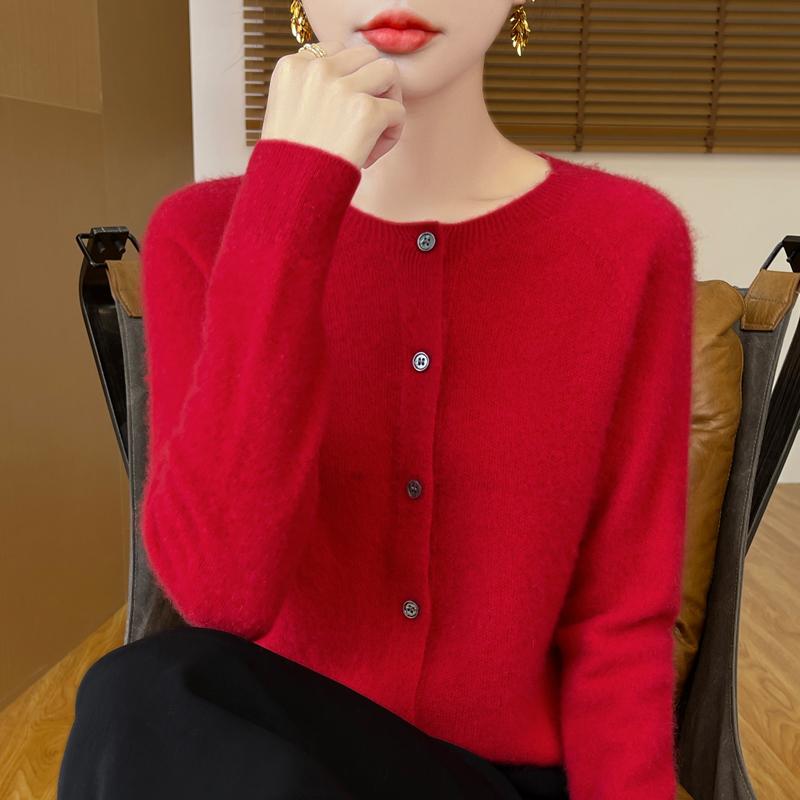Женский кардиган с круглым вырезом Qinghe кашемир 30% кашемир 70% шерсть женский осенне-зимний кашемировый кардиган мягкий и теплый