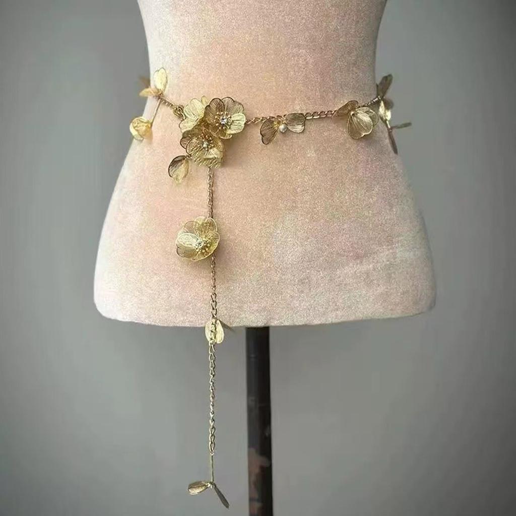 Elegant Flower Butterfly Pearl Waist Chain Multilayer/Single Layer Body Chain Decorative Belly Decor for Fashion Women