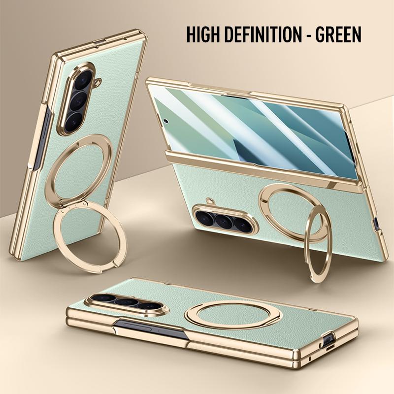 Для Samsung Galaxy Z Fold 7 Кожаный 360° Поворотный Держатель Магнитное Закаленное Стекло Передняя Пленка Противоударный Отпечатки Пальцев Чехол для Телефона