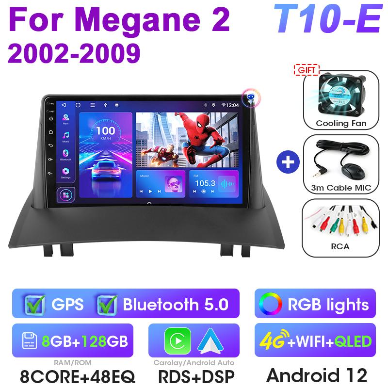 2 Din Android 12 автомобильное радио для Renault Megane 2 2002-2009 мультимедийный видеоплеер GPS 4G Carplay Auto Stereo RDS DSP головное устройство