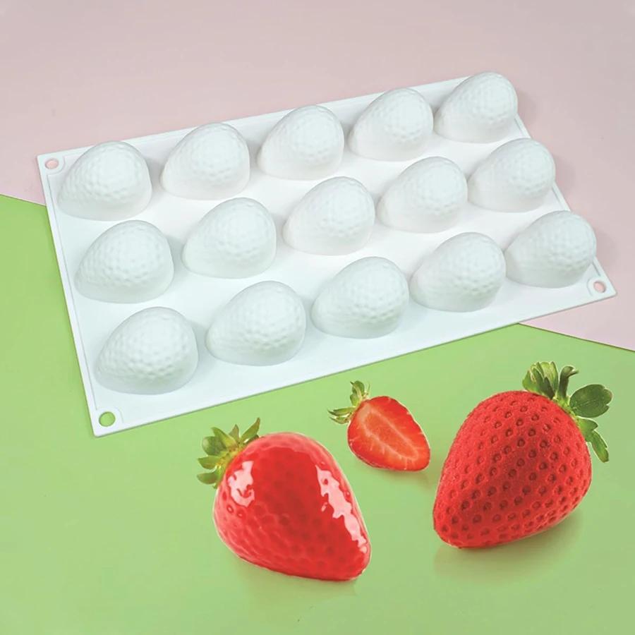 15 Cavity Strawberry Silicone Molds for Baking Mousse 3D Fruit Chocolate Cake Decoration Mold Kitchen Accessories