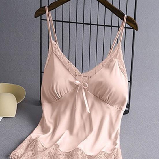 Women's Satin Pajamas Set Lace And Shorts Two Cami Top Piece Sleepwear with Built-in Bra Sexy