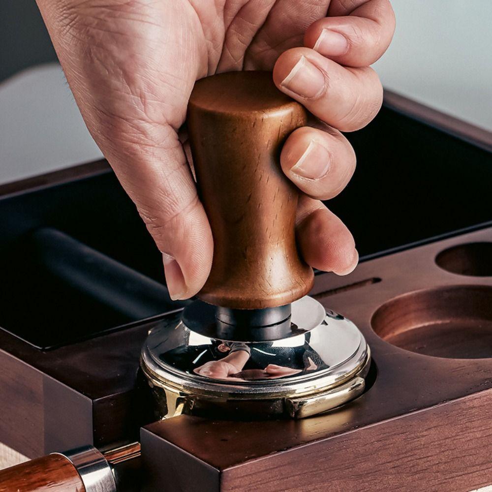 51/53/58MM Coffee Tamper Self-rebounding Flat/threaded Bottom Coffee Leveler Wood Handle Springs Design Coffee Powder Press Cafe