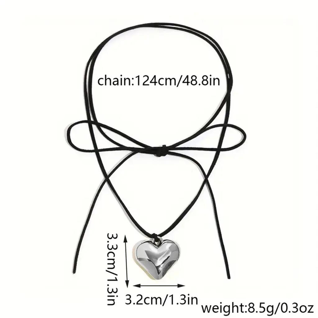 Черное бархатное ожерелье с подвеской в ​​виде большого сердца для женщин. Элегантный плетеный узел с бантом. Регулируемая цепочка. Минималистичный универсальный вариант для повседневного использования. Ювелирные изделия для путешествий.