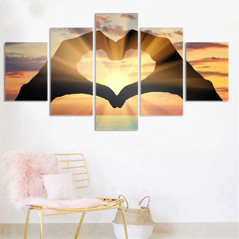 5 панелей океан любовь сердца холст картины пейзажные постеры и принты настенные художественные картины для современного декора гостиной без рамки
