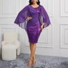 Elegant European & American Sequin Shawl Sleeve Slim Dress