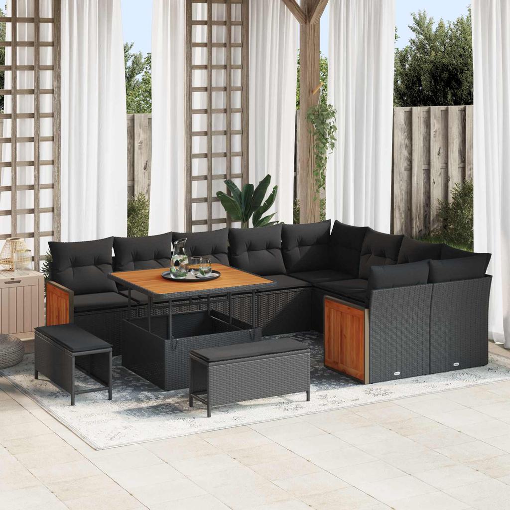 Garden Sofa Set with Cushions 12 pcs Black
