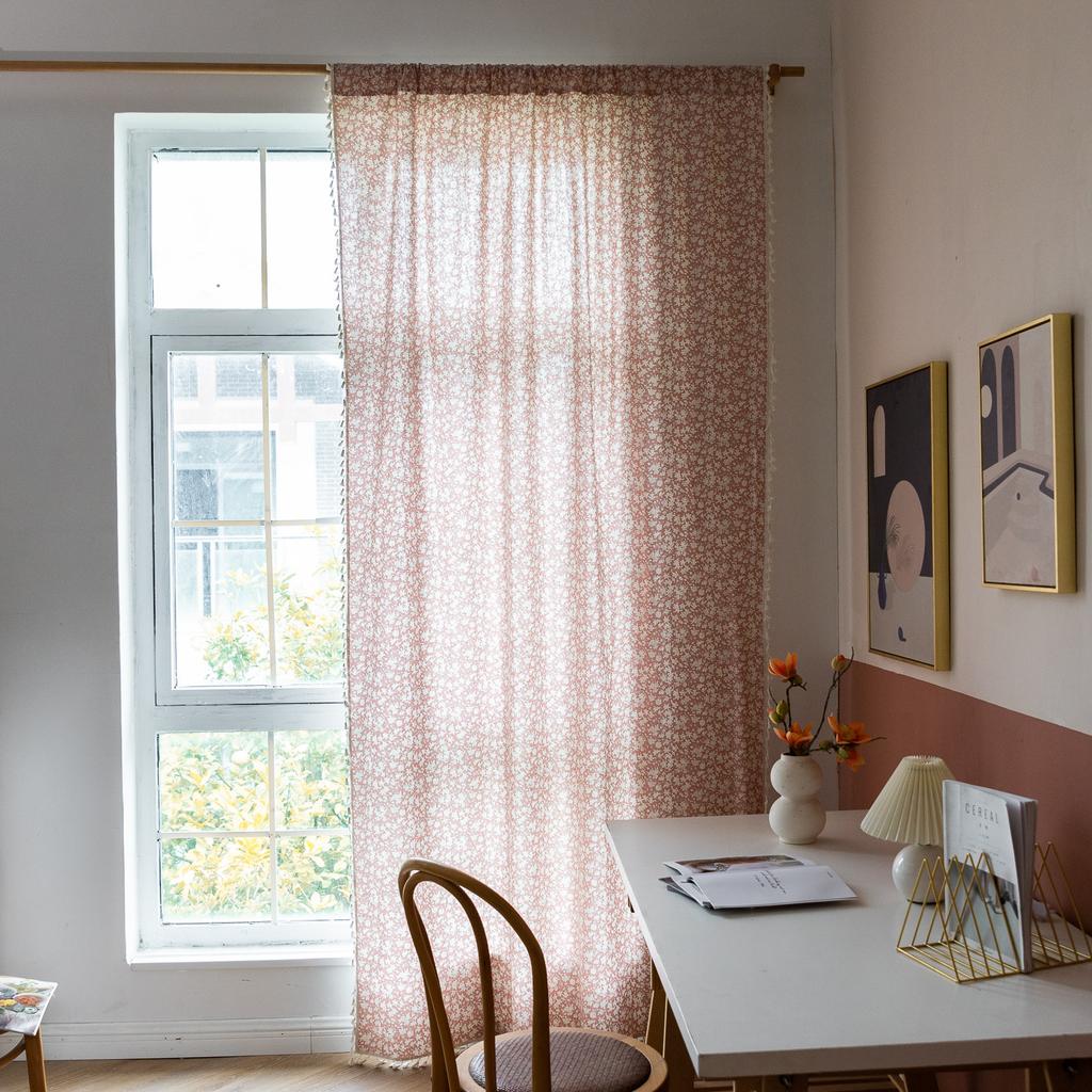 Finished Curtains Cotton And Linen Fabric Printing Floral Fresh Small Window Semi-Blackout Balcony Bay Window Curtain