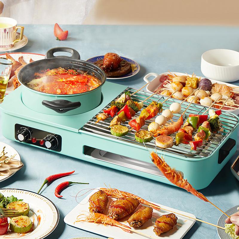 Многофункциональные электрические грили, бездымный 3 в 1 корейский стиль BBQ Hot Pot мультиварка машина, антипригарный электрический противень