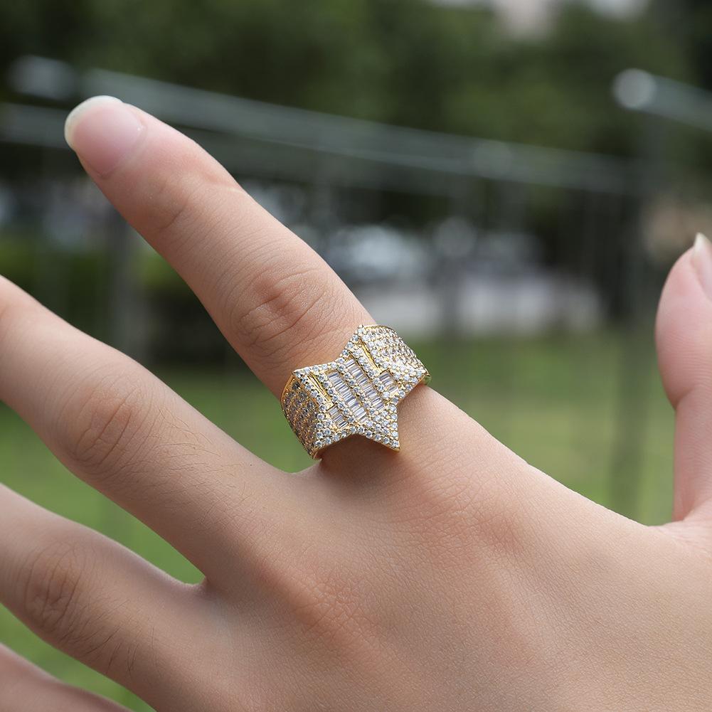 Украшение, новое кольцо, европейское кольцо в стиле хип-хоп с квадратным камнем, кольцо с пентаграммой, позолоченное мужское кольцо с цирконом, аксессуары