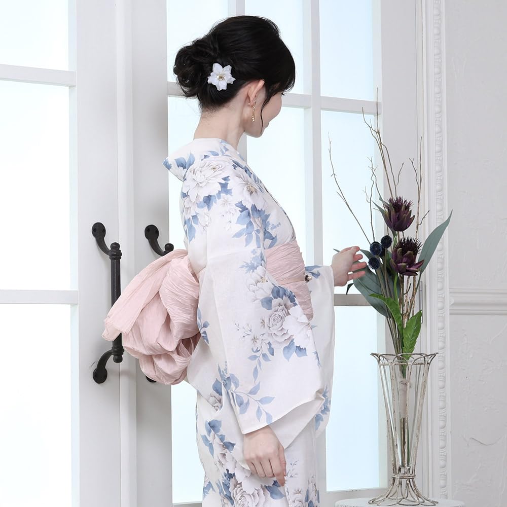 Киото Кимоно Юдзен Женская Юката и Оби Набор, 2 предмета Цветочное Летнее Кимоно (Слоновая кость с пионом)