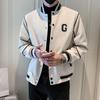 Men Baseball Coat Long Sleeve Single-Breasted Jacket with Letters Print Baseball Collar Outdoor Sports Outerwear
