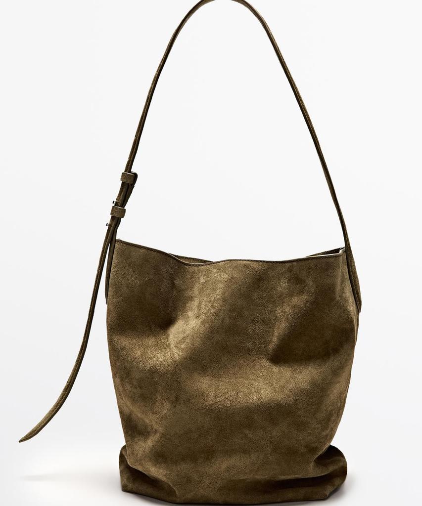 Massimo Dutti Washed Split Suede Bucket Bag