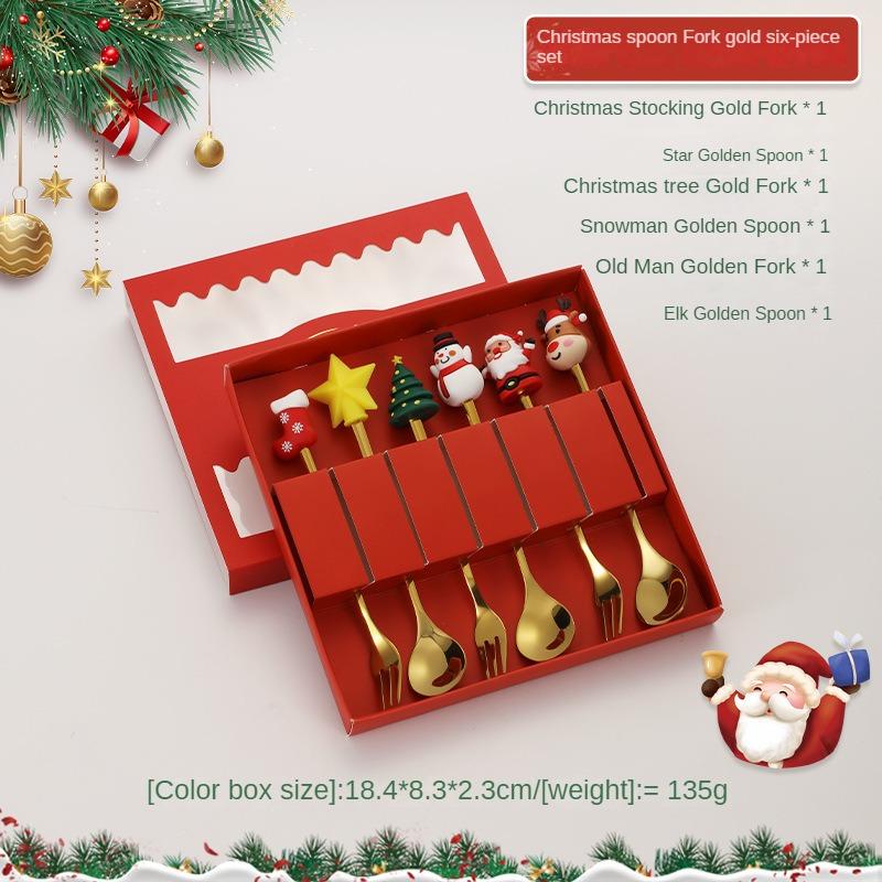 Рождественский Набор Столовых Приборов Подарочный Ложка из Нержавеющей Стали Домашний Подарок Набор Ложек Подарочная Коробка Дед Мороз Олень Кофейная Ложка Десертная Ложка