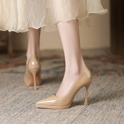 Сплошной цвет, пикантные женские туфли из лакированной кожи на очень высоком каблуке и платформе, новые туфли на высоком каблуке с заостренным каблуком-шпилькой