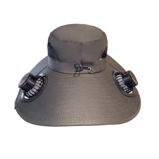 Buckle Hat with Dual Fans Large Battery Solar Charging Full-Face Sun Protection Large Brim Sun Hat Adjustable Drawstring Walking Cooling Hat