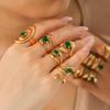 Retro Green Gemstone Zircon Stainless Steel Open Ring for Women