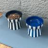 Elevated Striped Ceramic Pet Bowl – Anti-Slip Raised Food and Water Feeder for Cats and Small Dogs, Stylish Non-Tip Design