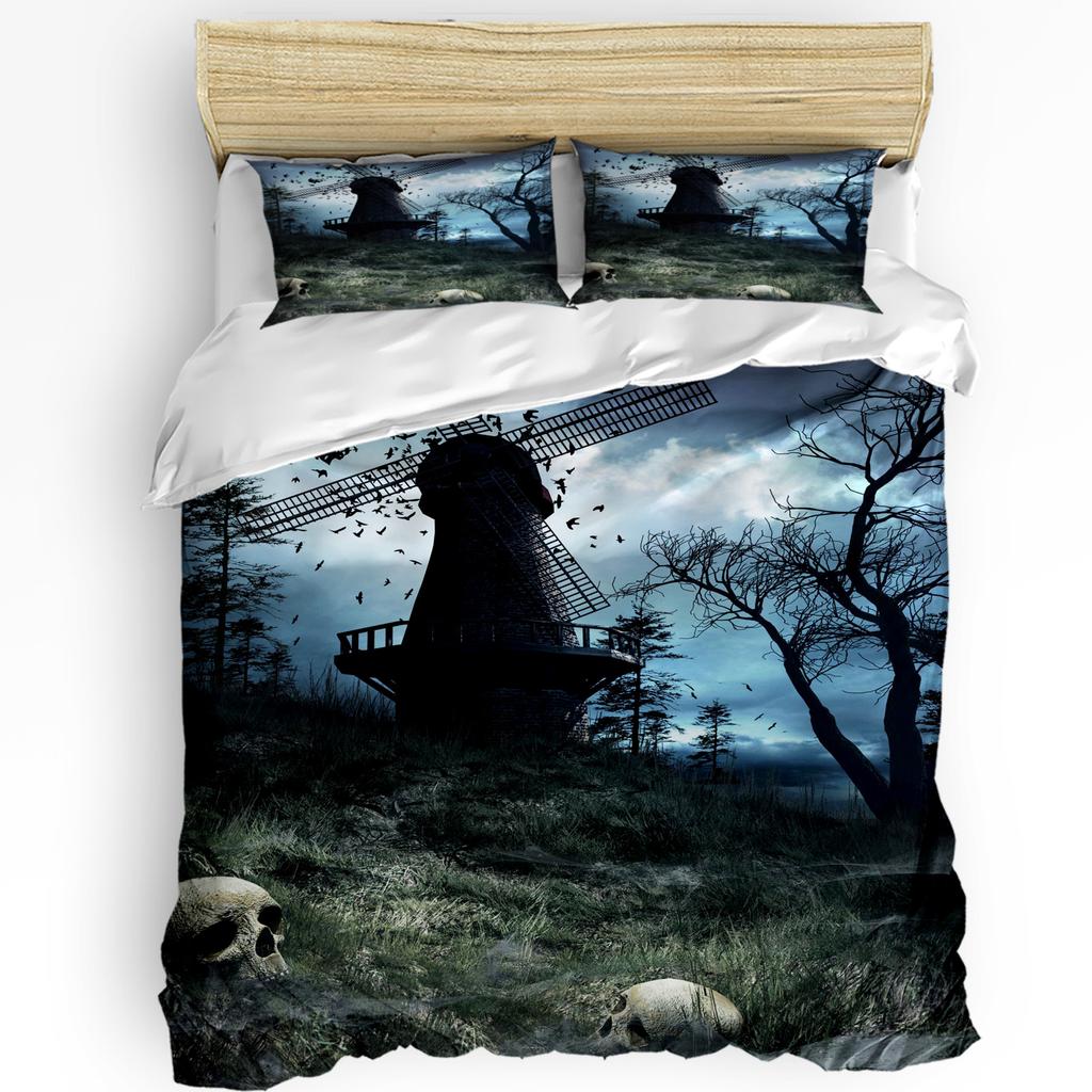 Halloween Flower Style Skull Paisley Black 3pcs Bedding Set For Double Bed Home Textile Duvet Cover Quilt Cover Pillowcase