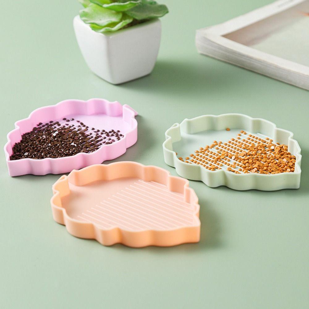 3Pcs Leaves-Shaped Diamond Painting Drill Tray Cross Stitch Tools Beading Plates Nail Art