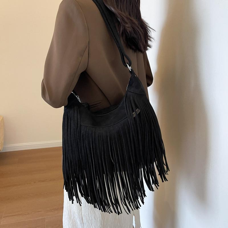Tassel Design Women's Hobo Bag Fashion Trend Handbag Suede Shoulder Crossbody Shopping Tote Vintage Commuter Bags