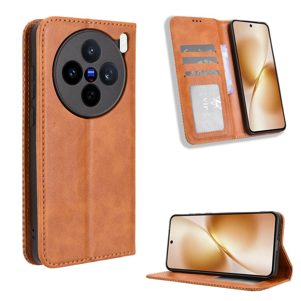 For vivo X200s 5G Leather Case Wallet Stand Retro Texture Phone Cover