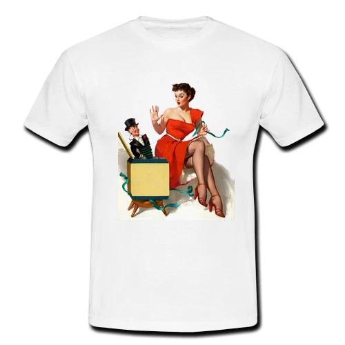 Mens Retro T-shirt Tops Tees Unisex Vintage Christmas Tee Pinup Ventriloquist Dummy 50s Present