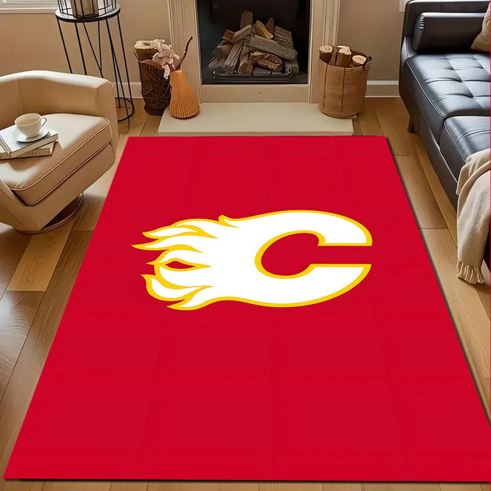 Fiery "C" Logo on Red Background Patterned carpet, non slip mat suitable for living room and bedroom sofas