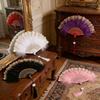 Vintage Feather Fan Classical Hand Dancing Fans Chinese Style Lace Folding Fan Art Crafts Gifts Dancing Proformance Party Decor