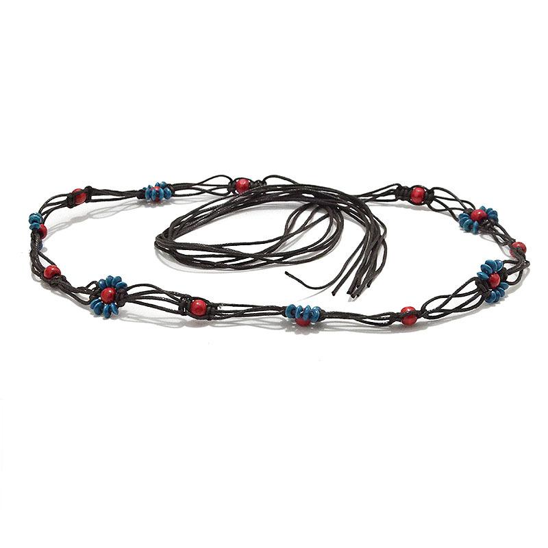 Meier New arrival retro pattern rice beads stitched woven waist chain thin belt