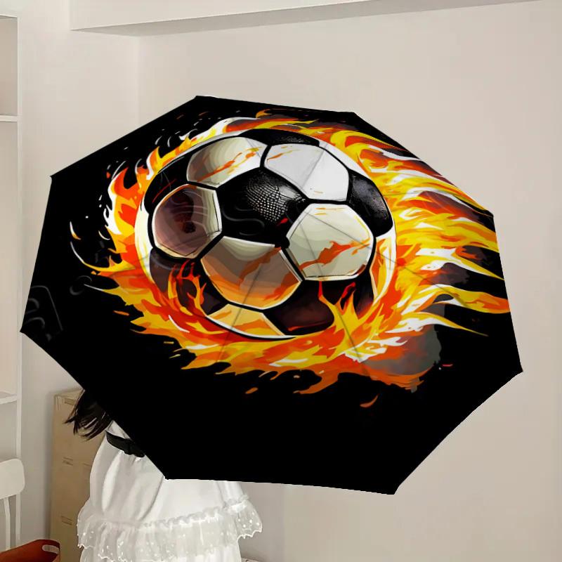 1pc Flaming Soccer Ball Design Umbrella with Plastic Handle,Suitable for All Seasons Home Travel Outdoor UmbrellaDD1501