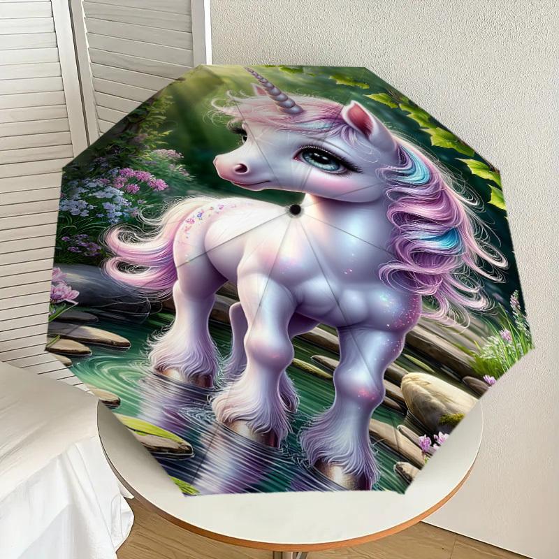 1PC fantasy unicorn Automatic Open/Close Umbrella with Windproof, 8-Rib Sturdy Canopy, Durable Ribs, Fashionable Design, Outdoor Accessory, Fun Prin,