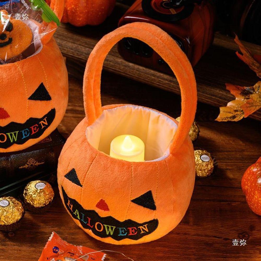 Trick or Treat Halloween Candy Bag Cloth Stuffed Cotton Tote Bags Pumpkin Candy Bucket Children