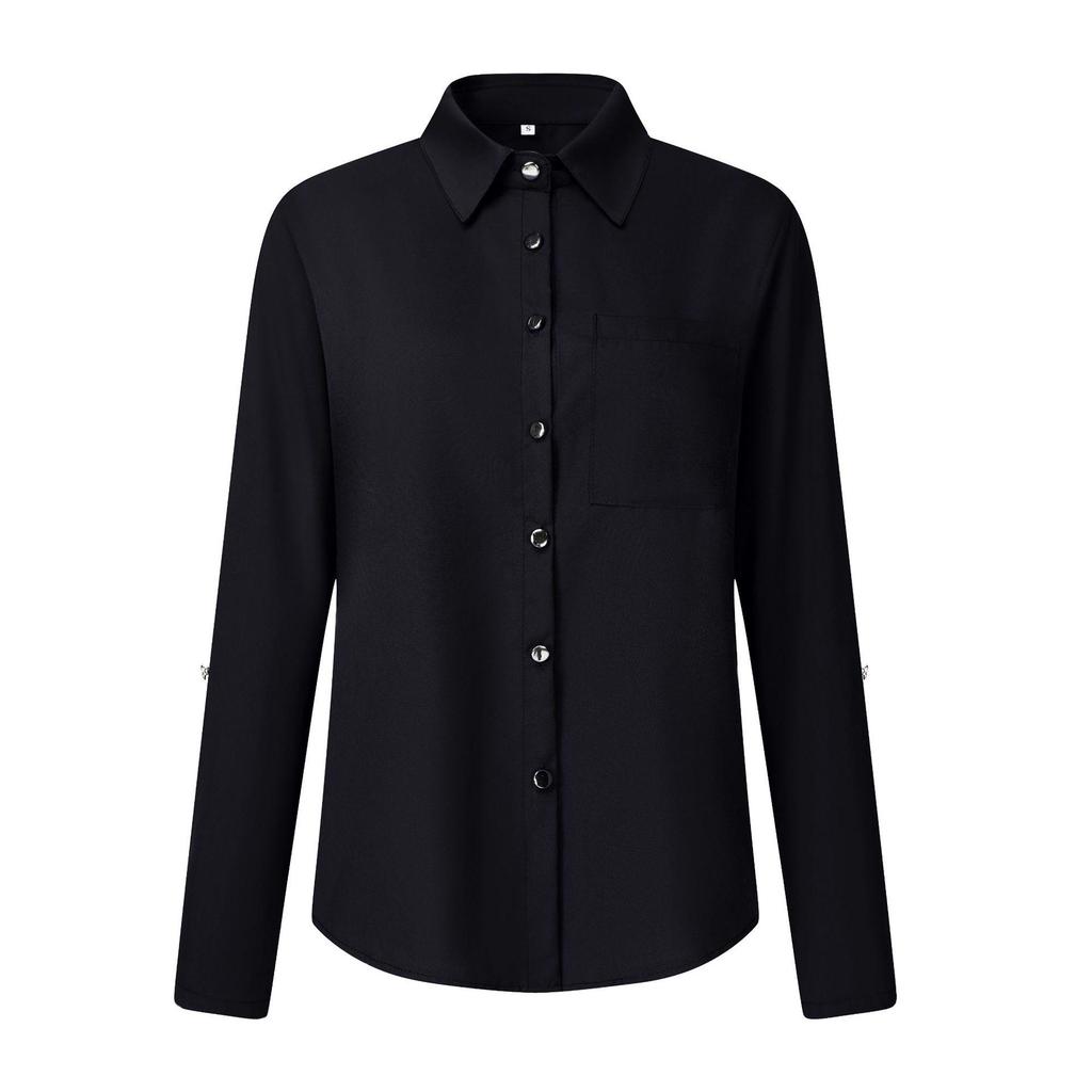 2023 Осень/Зима Женская однотонная однобортная рубашка с длинным рукавом