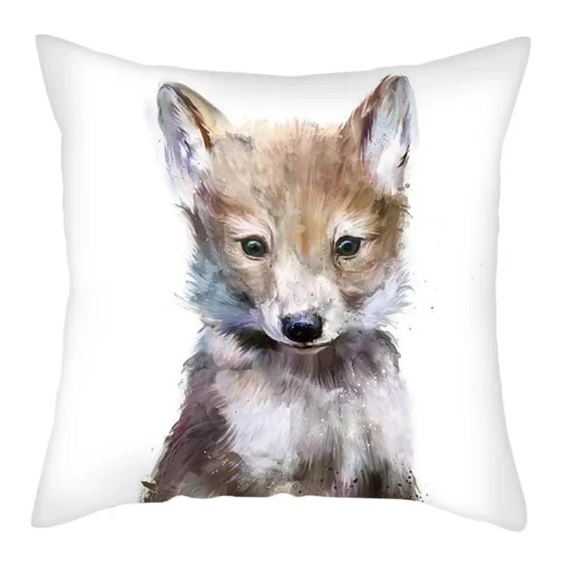 Wild Wolf Photo Double-Sided Printed Pillow Cover Short Plush Suitable Living Rooms Bedrooms Sofas Throw Cushion Cover