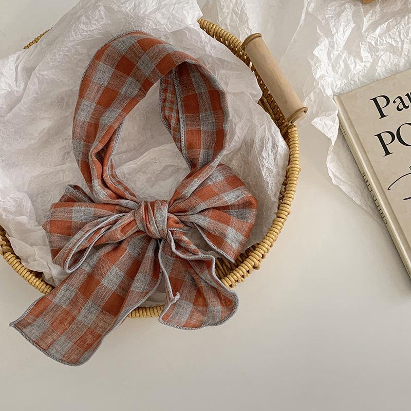 Long Silk Scarf, New with Shirt Neck Protector, Thin Scarf, Neck Circumference, Neck Scarf, Plaid Headscarf, Headband, Hair Tie.