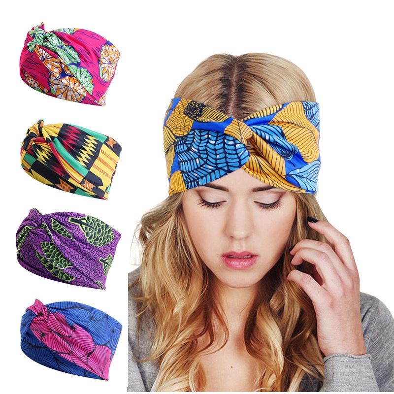 New African Floral Print Headband Twist Style Women's Sports Yoga Elastic Hairband Fashion Salon Make Up Hair Wrap Headwear