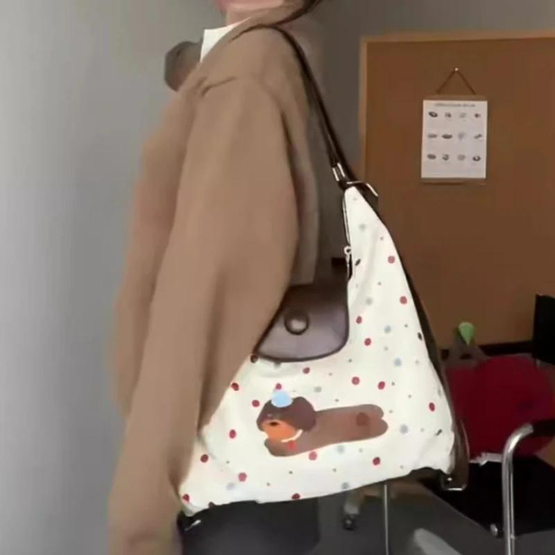 Женские милые рюкзаки Kawaii, роскошный дизайн, мультяшная собака, сумки через плечо в горошек, модные, шикарные, милые, эстетичные сумки через плечо Y2k