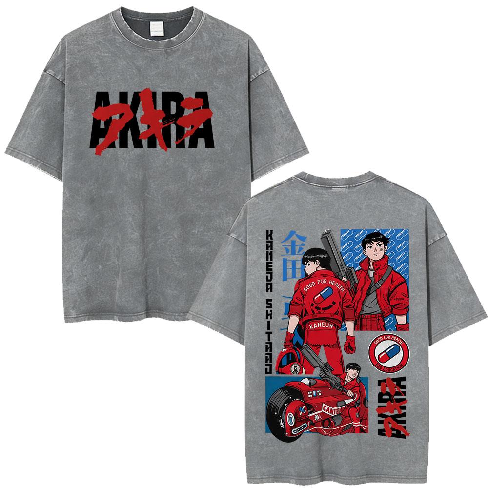 Anime Akira Vintage Washed T Shirts 90s Manga Shotaro Kaneda Graphic Tshirt Men Women Clothing Cotton Casual Oversized Tshirts